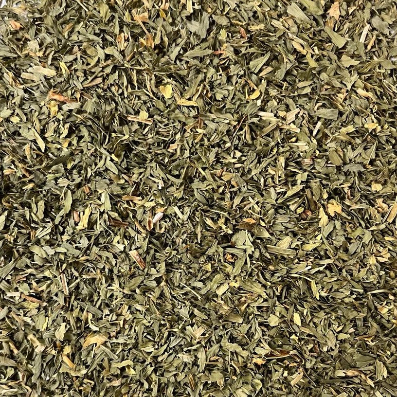 close-up of dried alfalfa leaf Apotheka Herbal