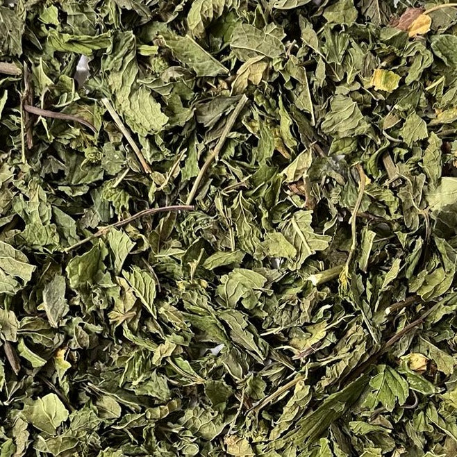 closeup of dried organic spearmint
