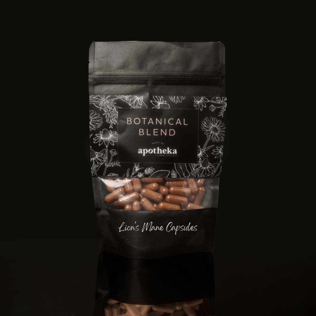 lion's mane mushroom capsules in apotheka brand package Apotheka Herbal