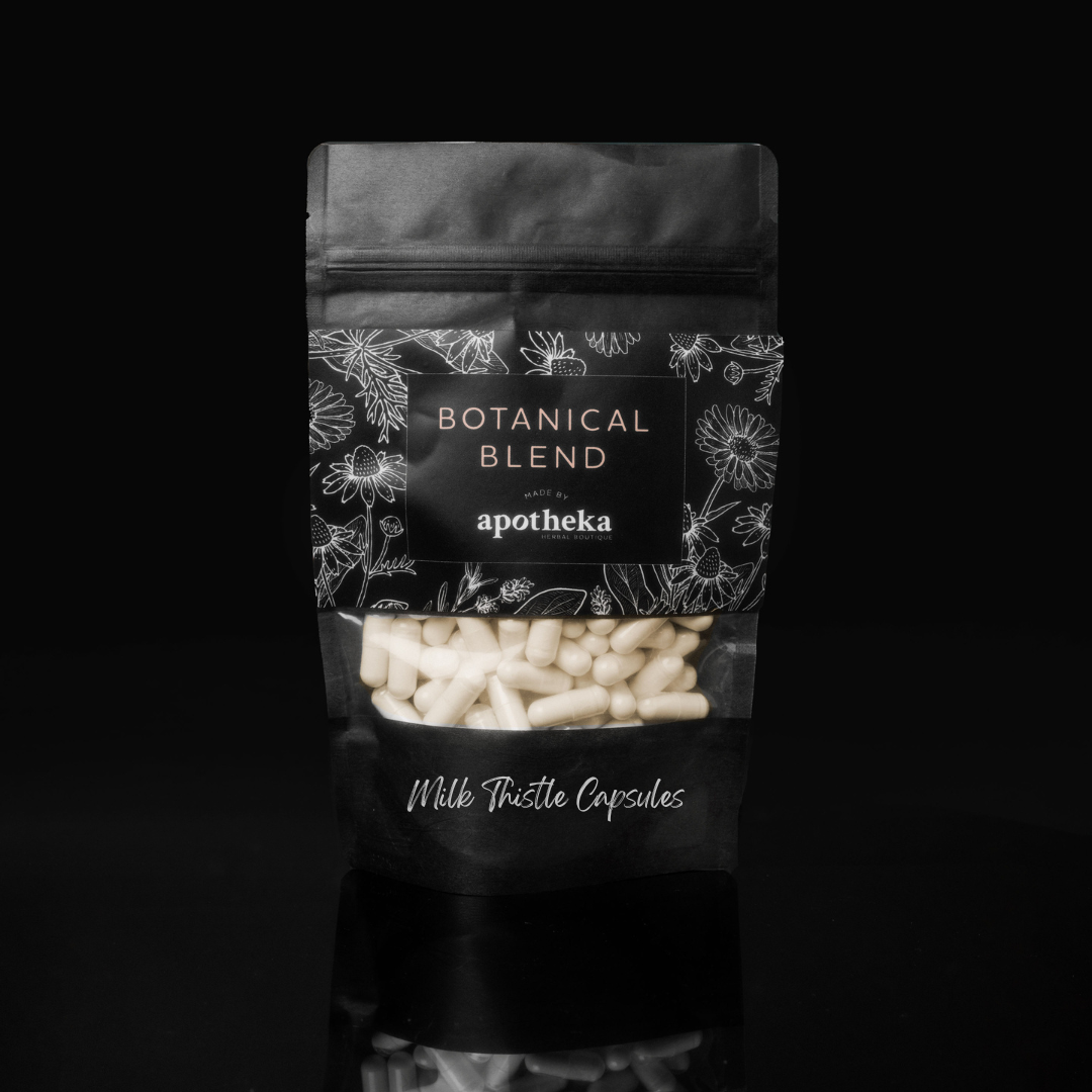 milk thistle capsules in branded Apotheka package Apotheka Herbal