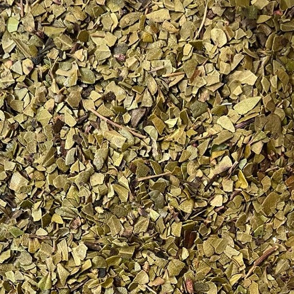 close-up of dried bearberry leaves also known as uva ursi Apotheka Herbal