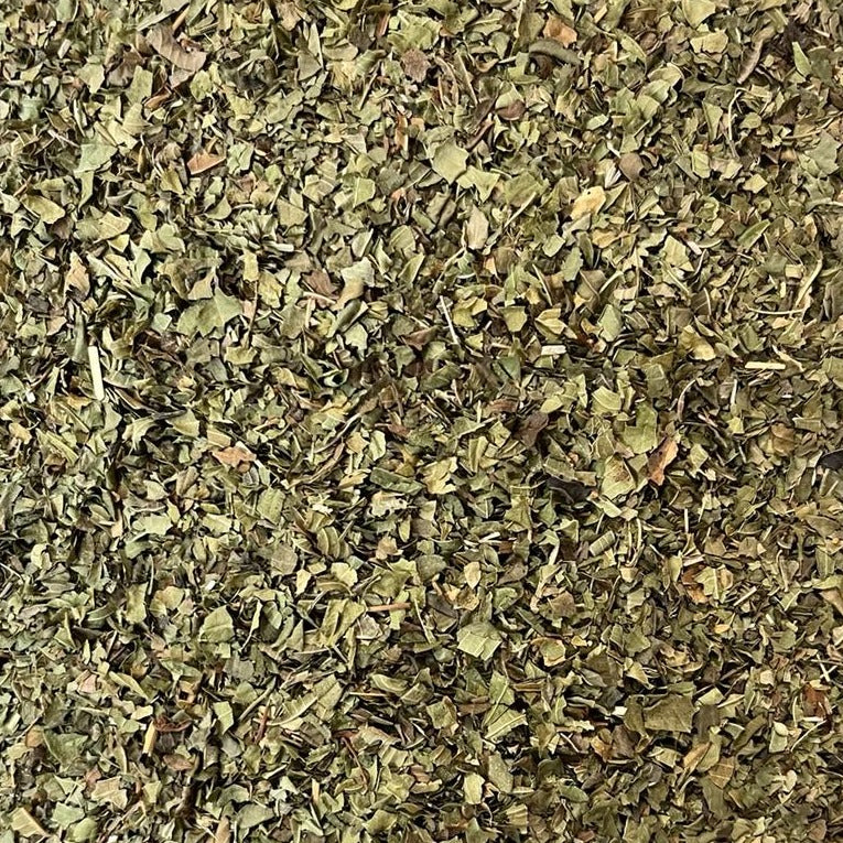 closeup of dried organic  lemon verbena Apotheka Herbal