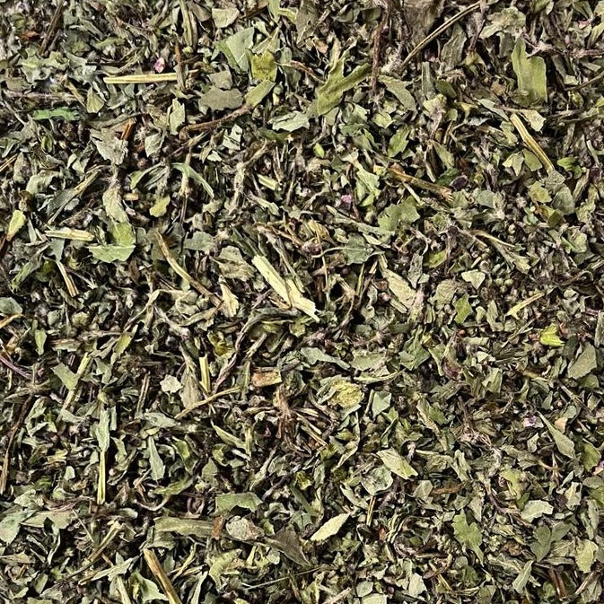 Close-up of organic tulsi holy basil dried herb Apotheka Herbal